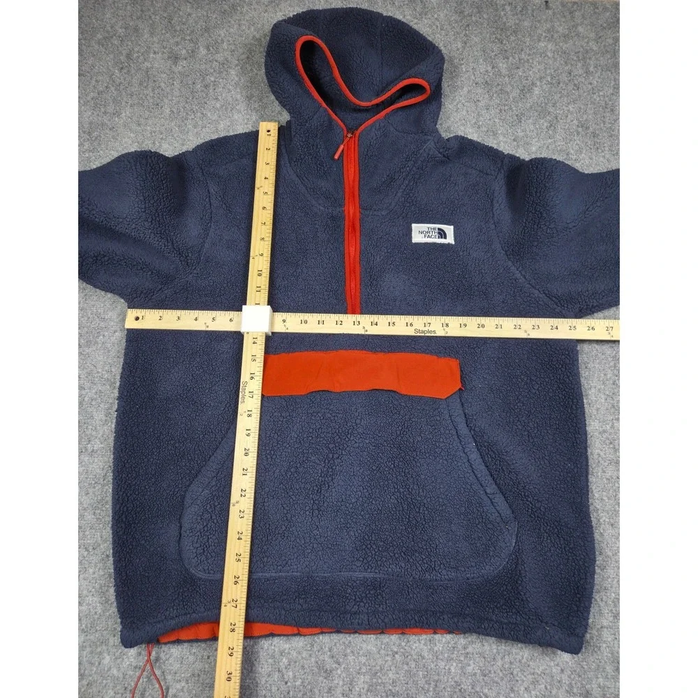 The North Face Fleece Hoodie Mens XL Navy Orange Sherpa Half Zip Pullover